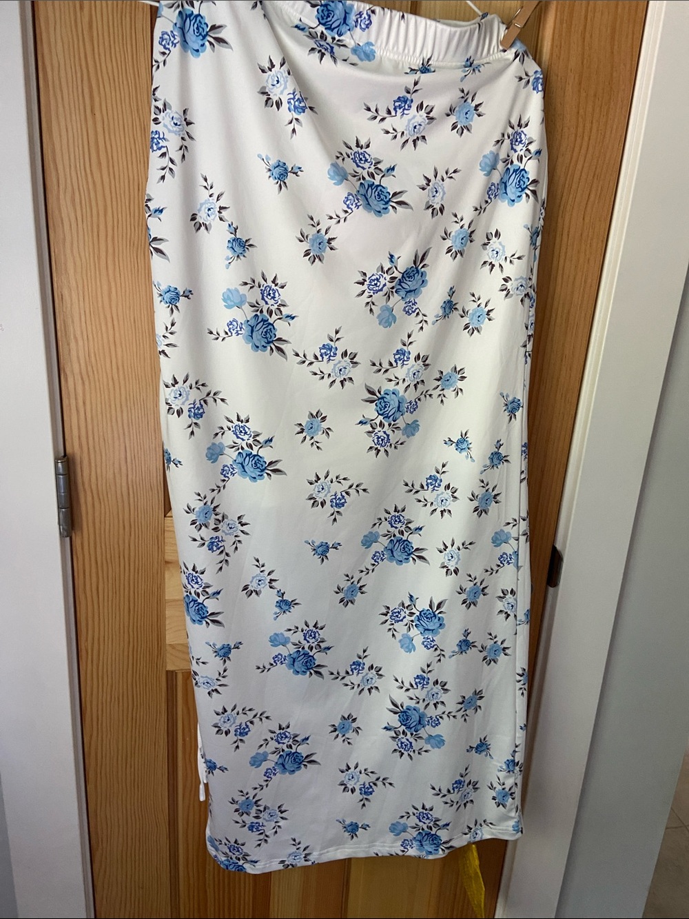 White Maxi Skirt with Blue Floral Print